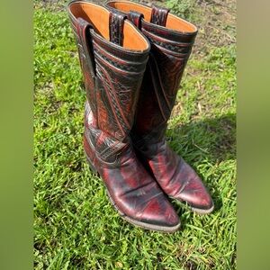 Vintage Lucchese Black Cherry Brushed Italian Domingo Goat Leather Cowboy Boots
